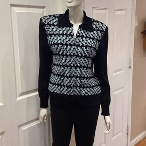 St. John Sport Black and Pale Blue Patterned Sweater